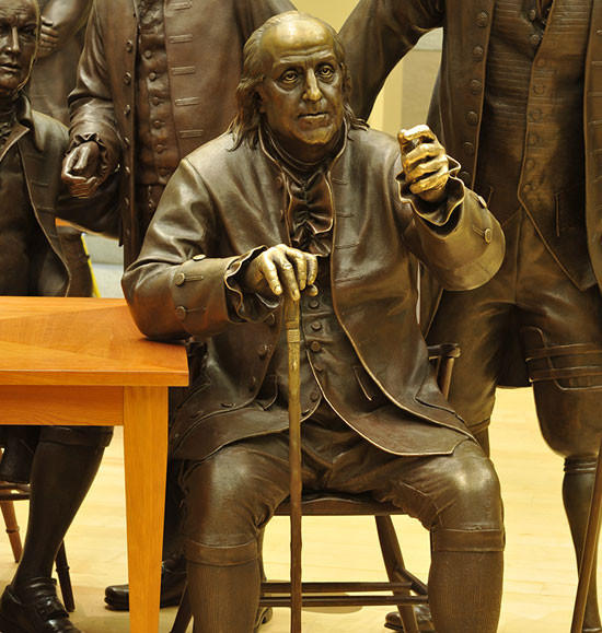 Photo of Ben Franklin statue in Signers Hall