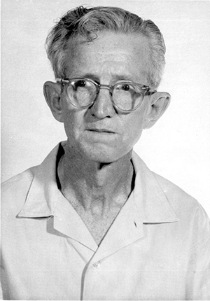 Head and shoulder portrait of Clarence Earl Gideon by Woody Wisner, photographer, 1964.