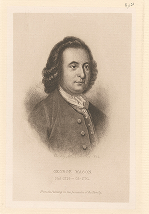 Etching by Albert Rosenthal of George Mason, portrait, 1888.